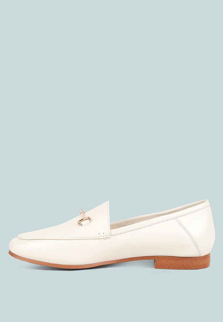 DARETH Horsebit Flat Heel Loafers in Off White - Image 3