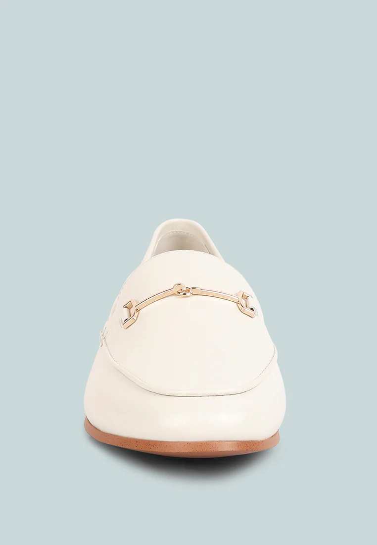 DARETH Horsebit Flat Heel Loafers in Off White - Image 4