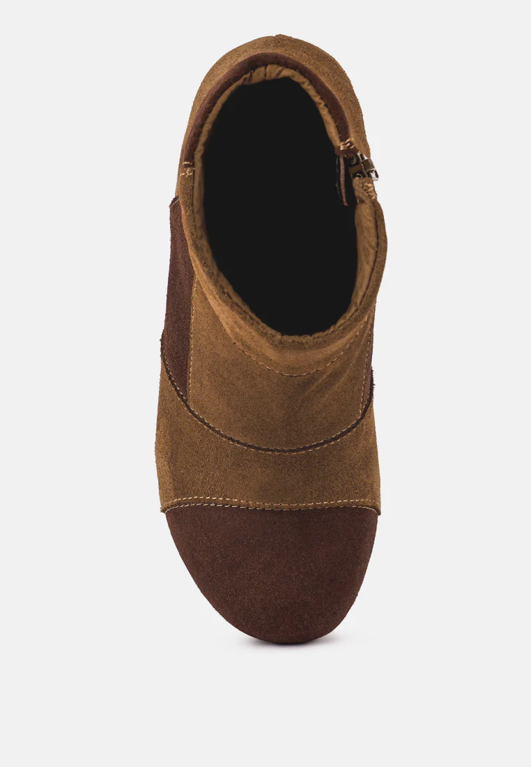HURON Brown Fine Suede Patchwork Ankle Boots - Image 6