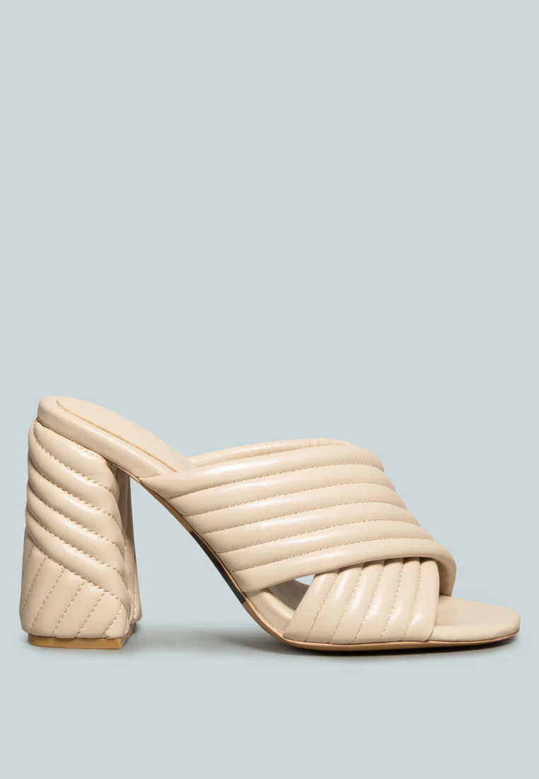 HUTTON Nude Quilted Block Heel Leather Sandals - Image 2