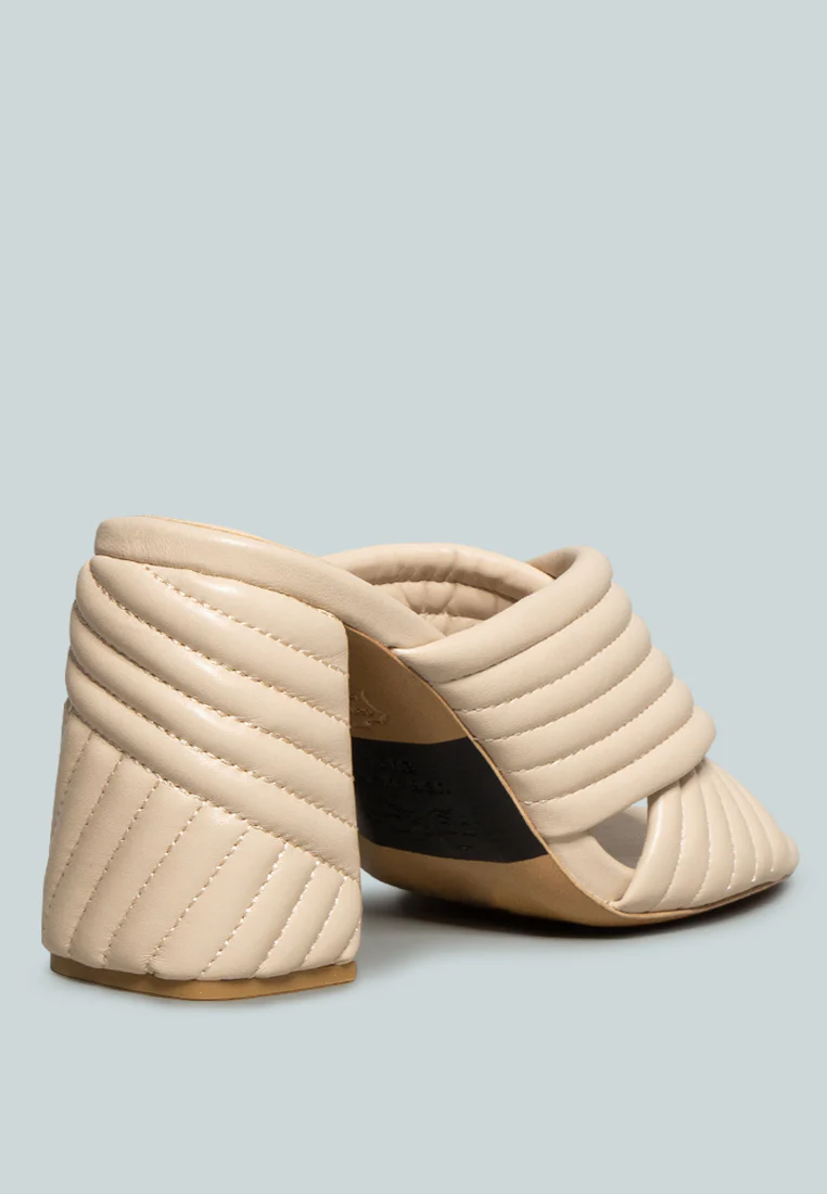 HUTTON Nude Quilted Block Heel Leather Sandals - Image 3