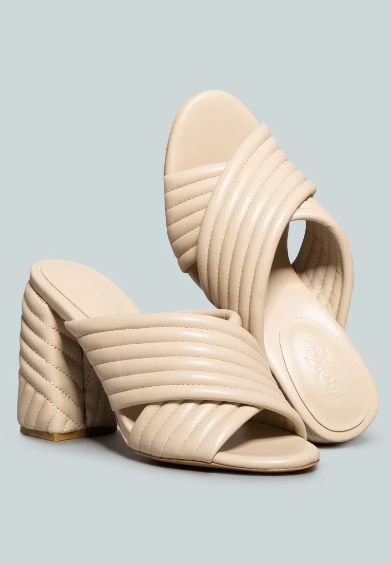 HUTTON Nude Quilted Block Heel Leather Sandals - Image 4