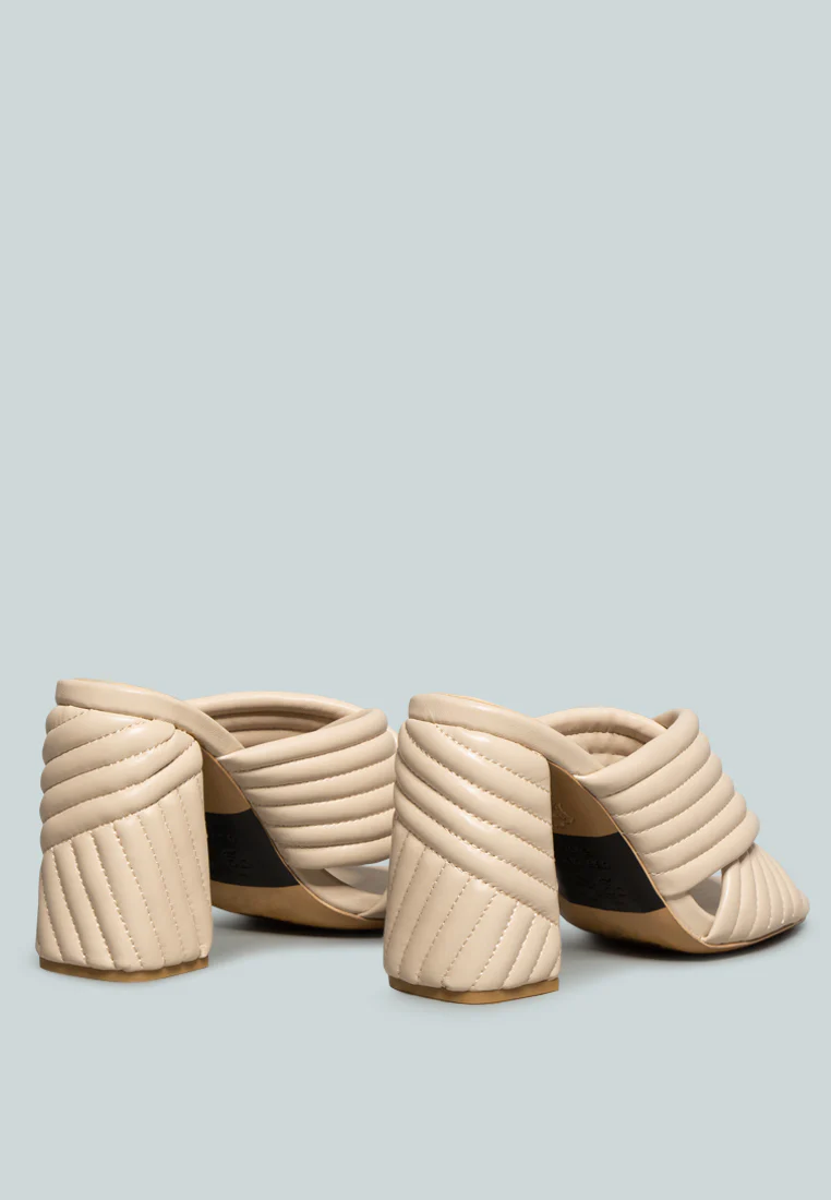 HUTTON Nude Quilted Block Heel Leather Sandals - Image 5