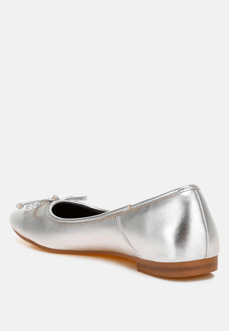 Ipara Bow Detail Metallic Ballerinas - Image 11