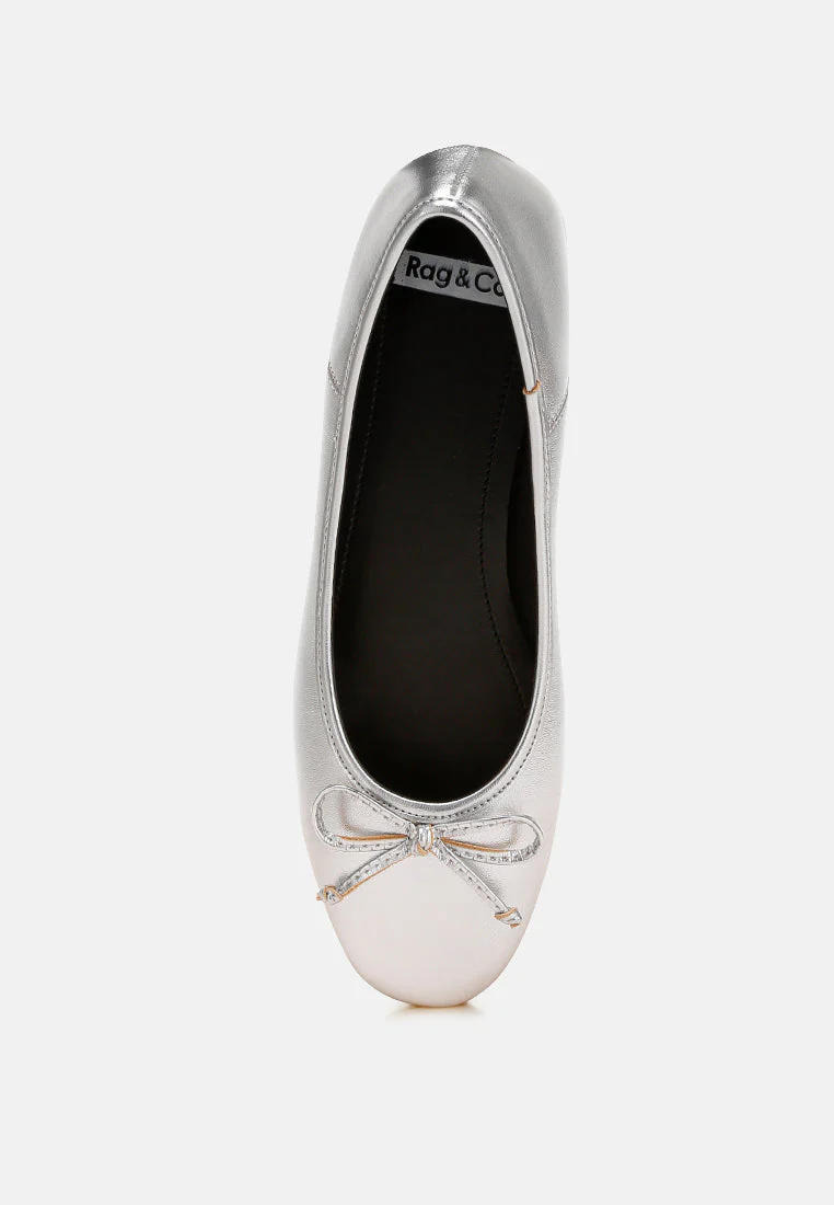 Ipara Bow Detail Metallic Ballerinas - Image 12