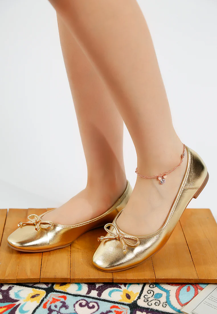 Ipara Bow Detail Metallic Ballerinas - Image 2