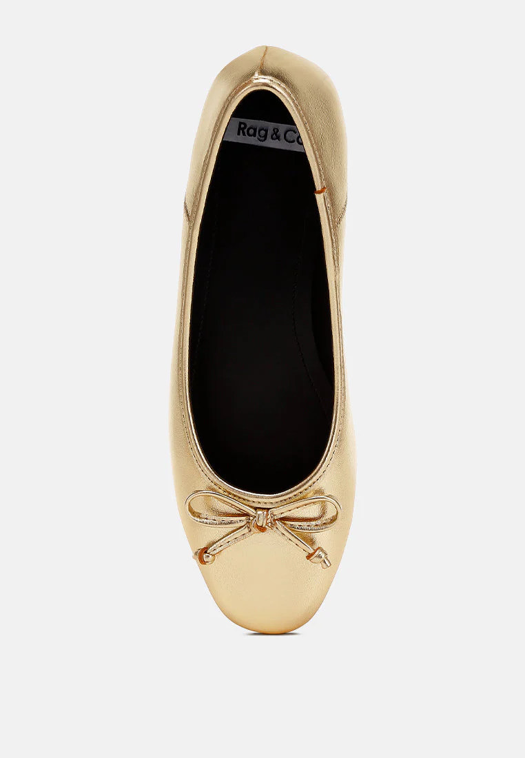 Ipara Bow Detail Metallic Ballerinas - Image 5