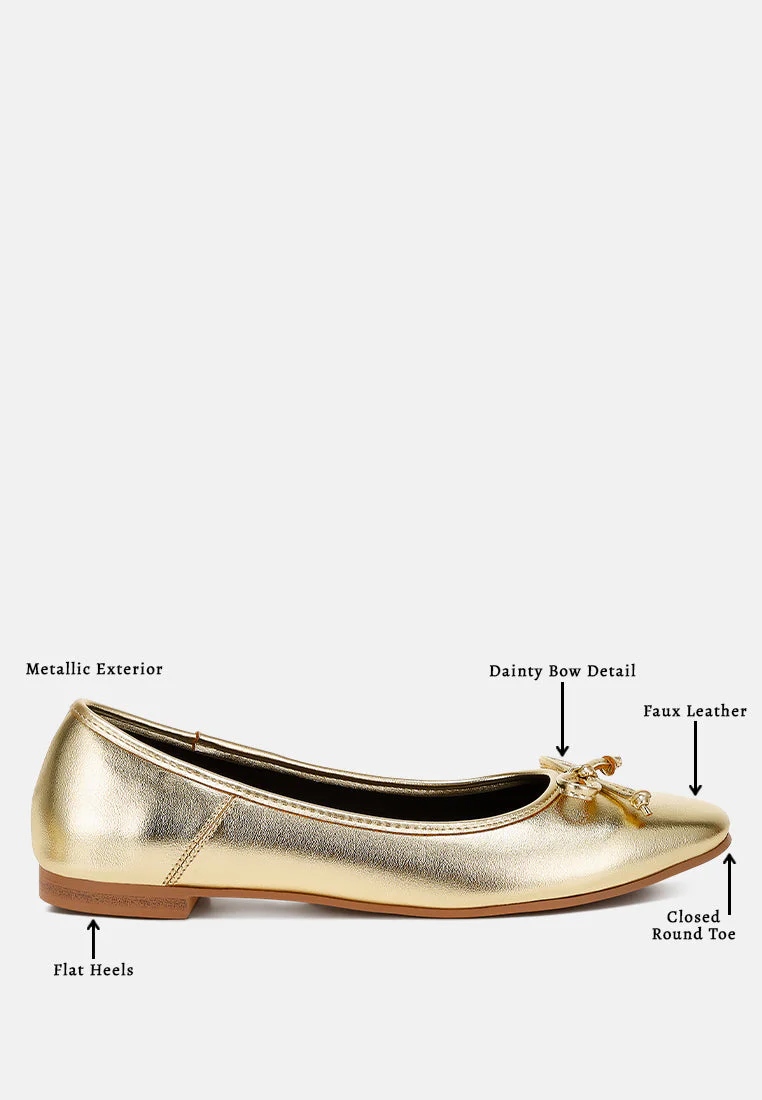 Ipara Bow Detail Metallic Ballerinas - Image 7