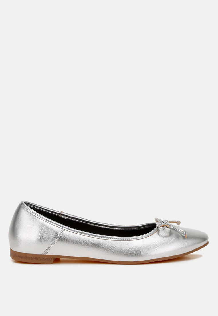 Ipara Bow Detail Metallic Ballerinas - Image 8