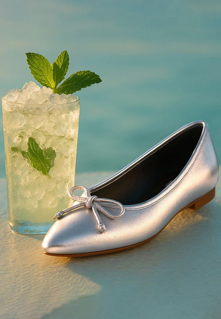 Ipara Bow Detail Metallic Ballerinas - Image 9