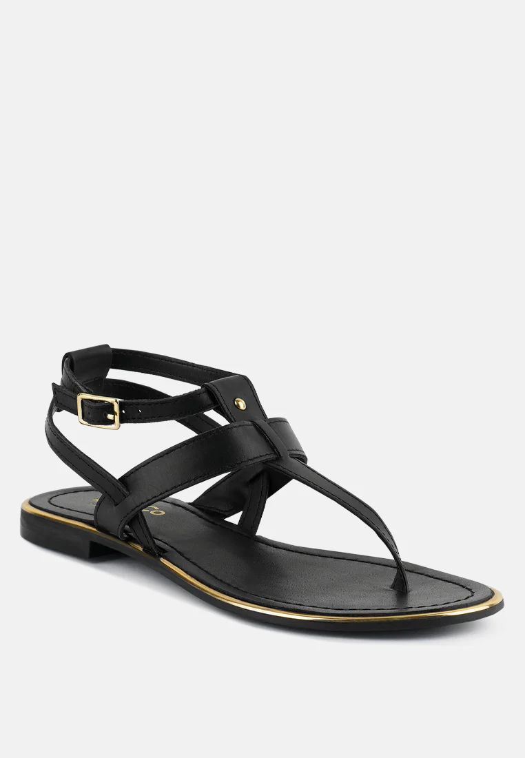 IRENE Black Flat Thong Sandals - Image 2