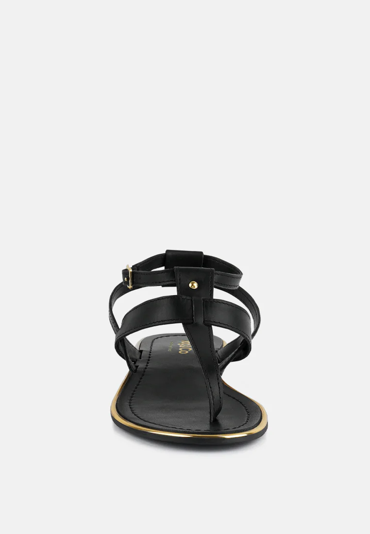 IRENE Black Flat Thong Sandals - Image 3