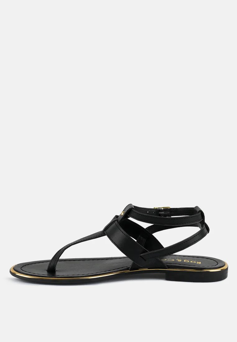 IRENE Black Flat Thong Sandals - Image 4