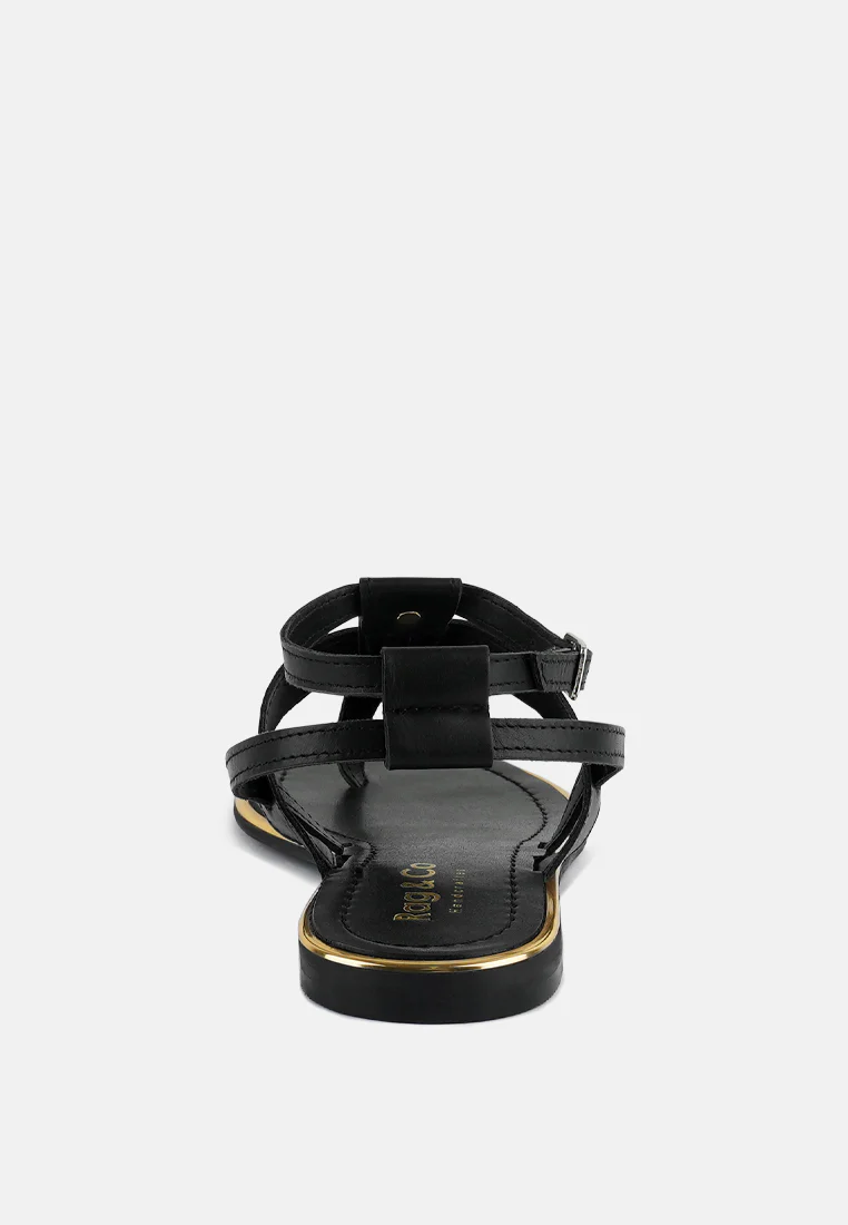 IRENE Black Flat Thong Sandals - Image 5