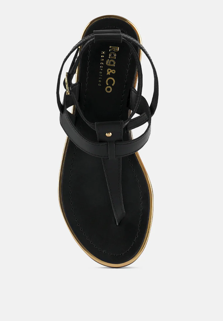 IRENE Black Flat Thong Sandals - Image 6