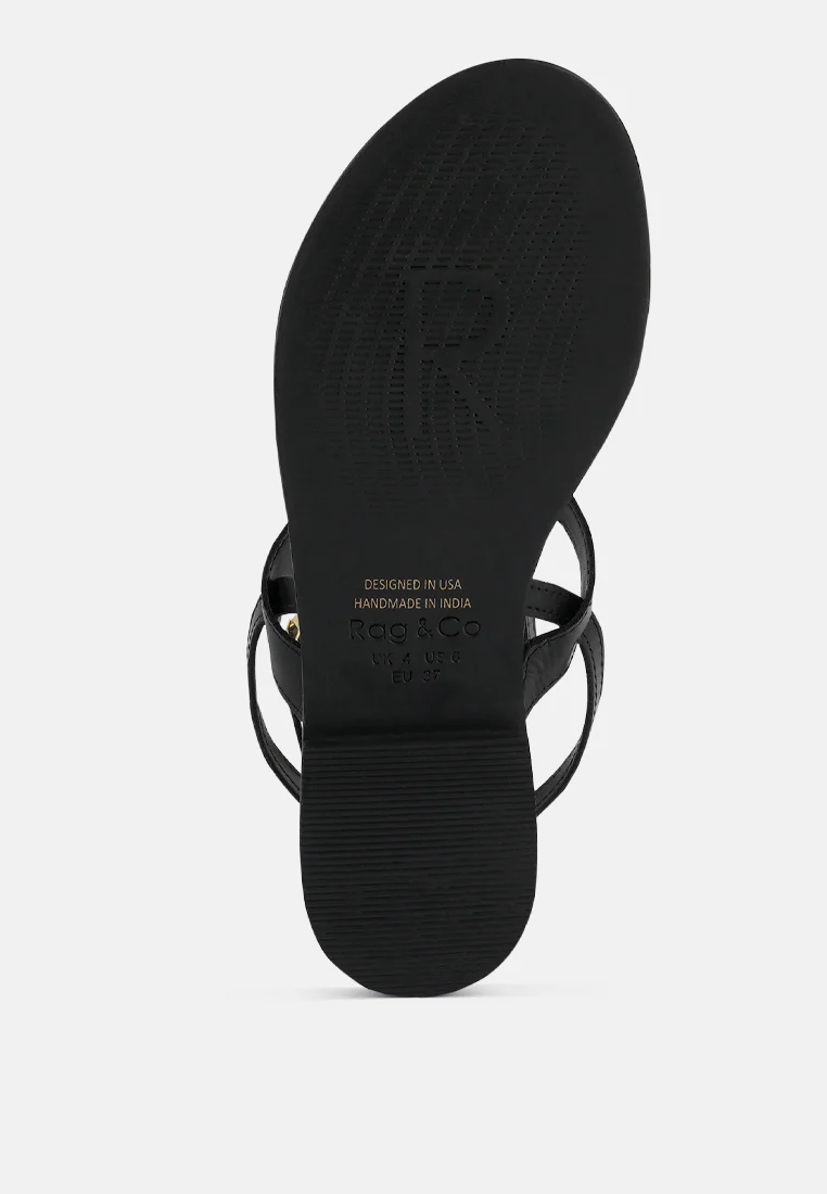 IRENE Black Flat Thong Sandals - Image 7