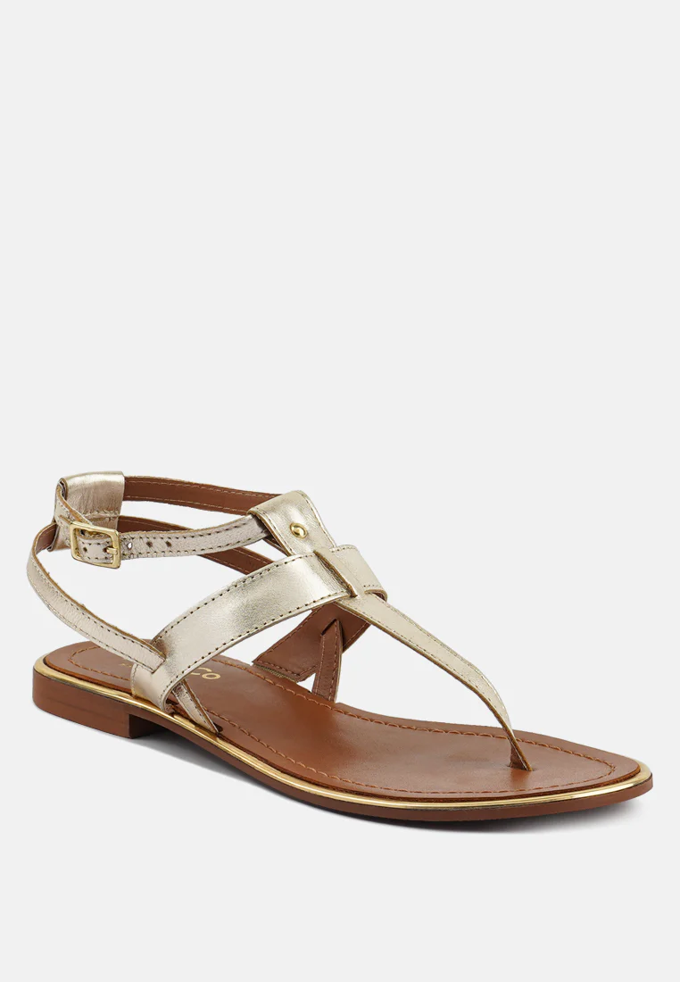 IRENE Gold Flat Thong Sandals - Image 2