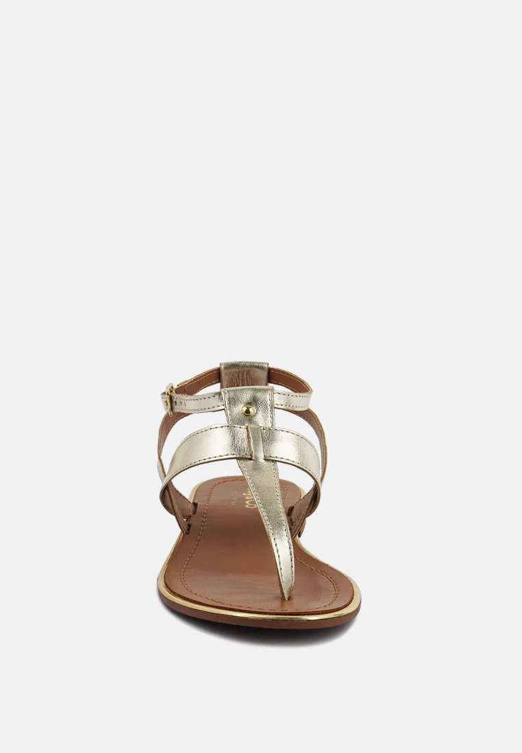 IRENE Gold Flat Thong Sandals - Image 3