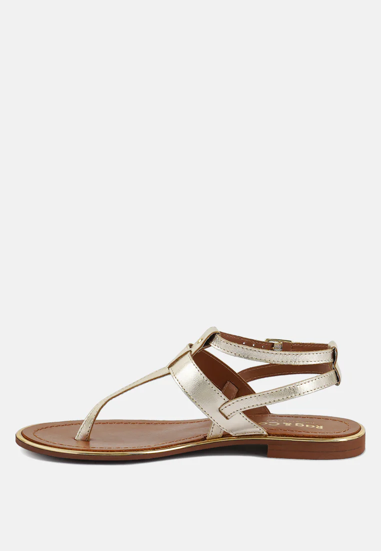 IRENE Gold Flat Thong Sandals - Image 4