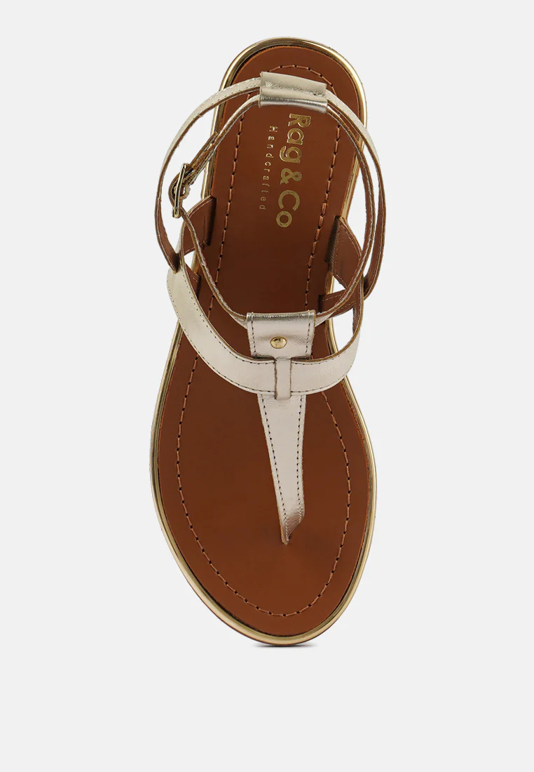 IRENE Gold Flat Thong Sandals - Image 6