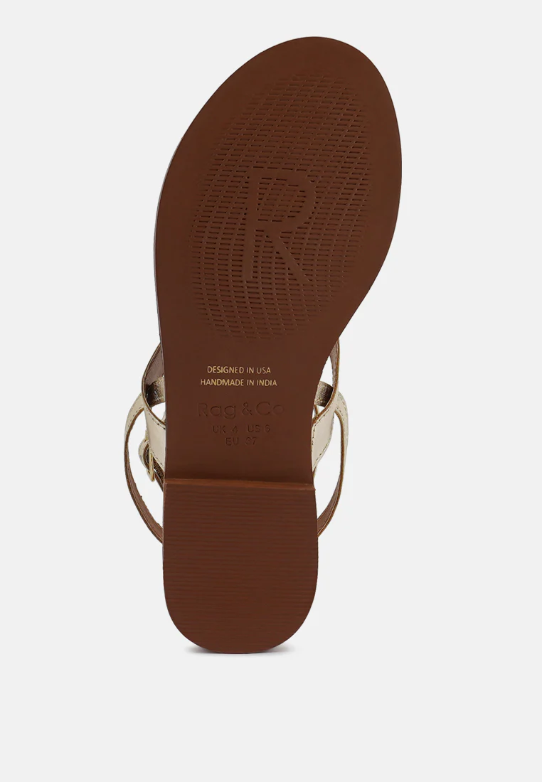 IRENE Gold Flat Thong Sandals - Image 7