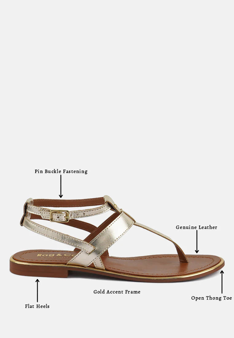 IRENE Gold Flat Thong Sandals - Image 8