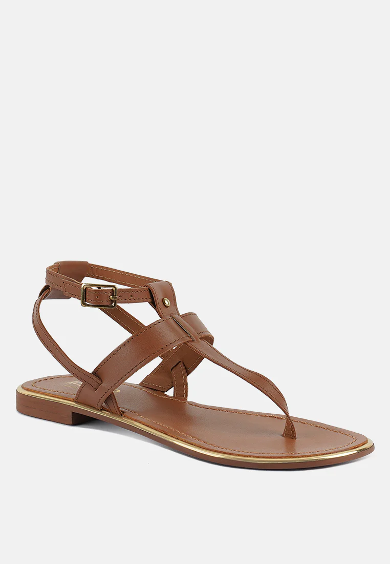 IRENE Tan Flat Thong Sandals - Image 2