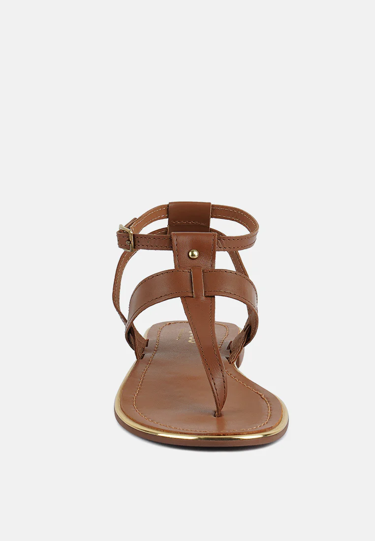 IRENE Tan Flat Thong Sandals - Image 3