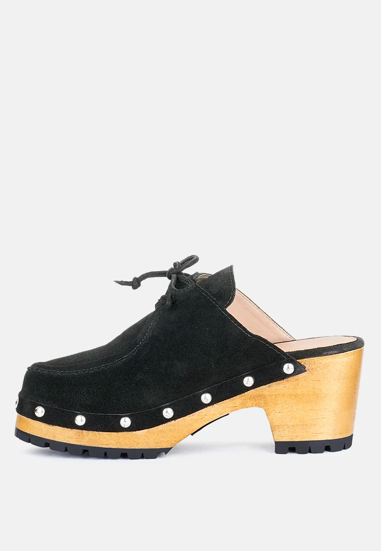 IROKO Black Suede Tie Detail Stud Clogs - Image 3