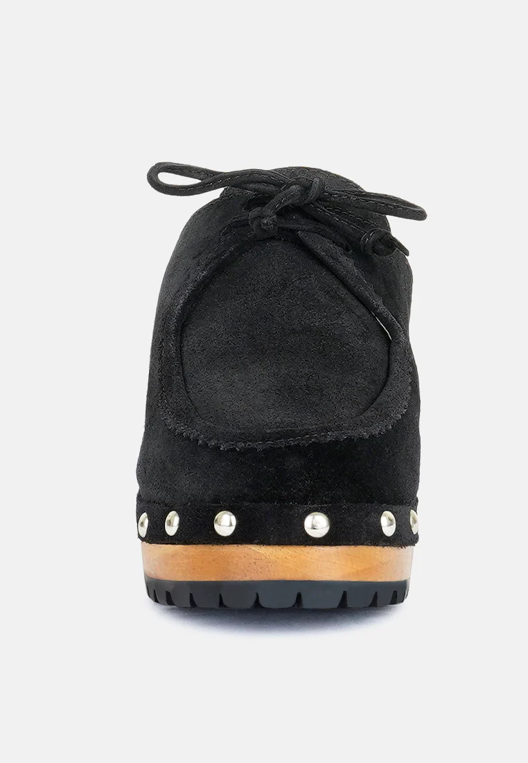 IROKO Black Suede Tie Detail Stud Clogs - Image 4