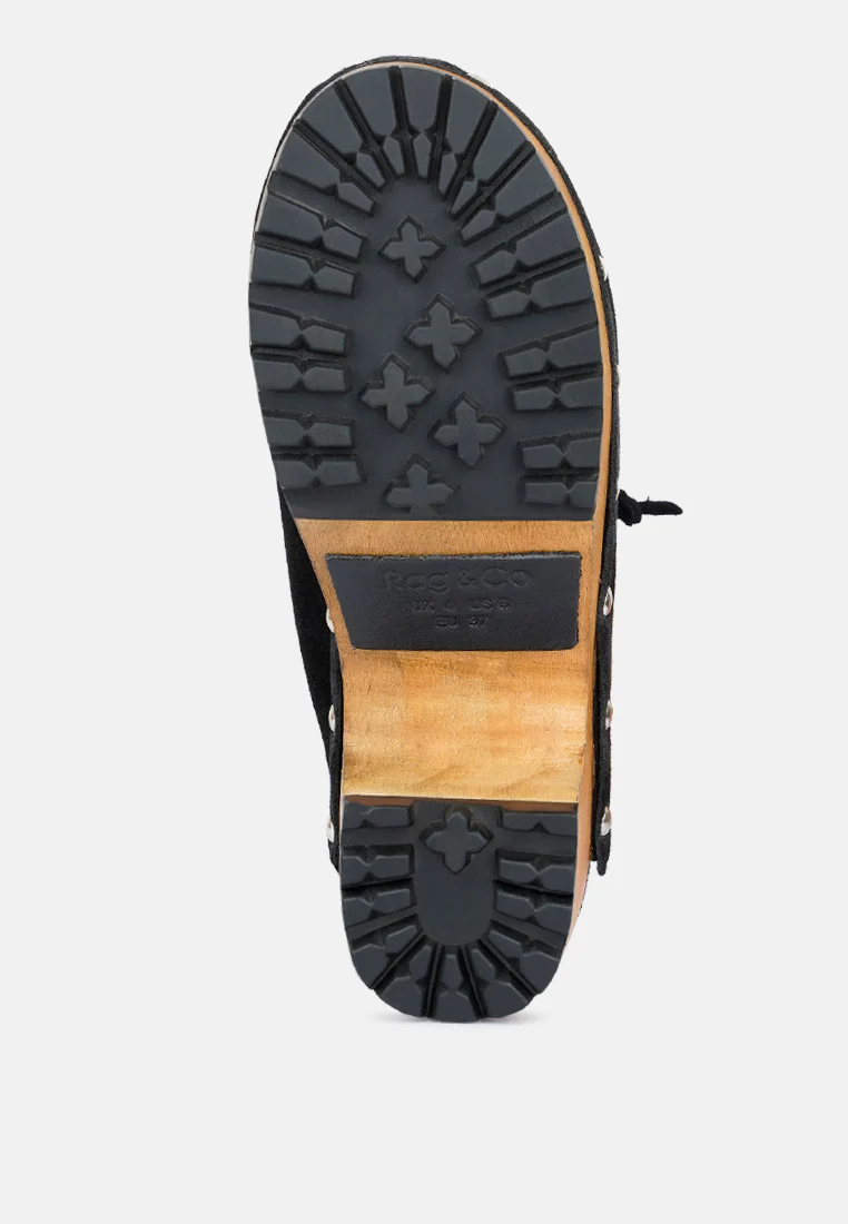 IROKO Black Suede Tie Detail Stud Clogs - Image 5