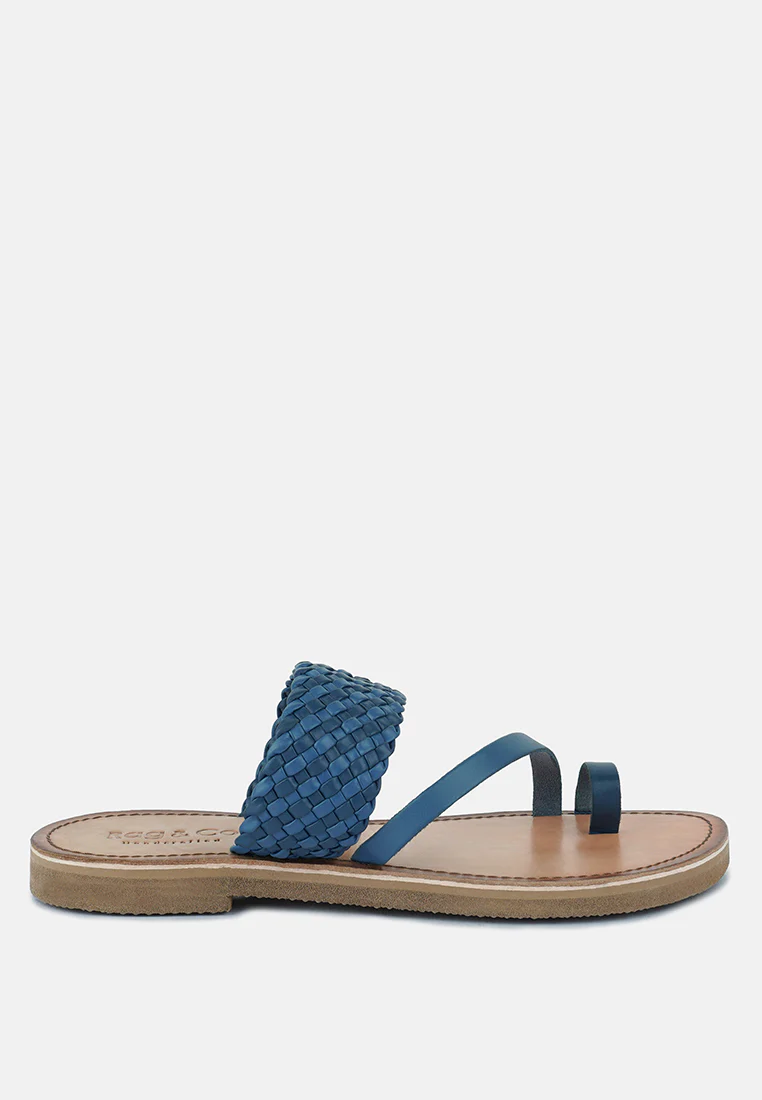 ISIDORA Blue Braided Leather Flat Sandal - Image 2