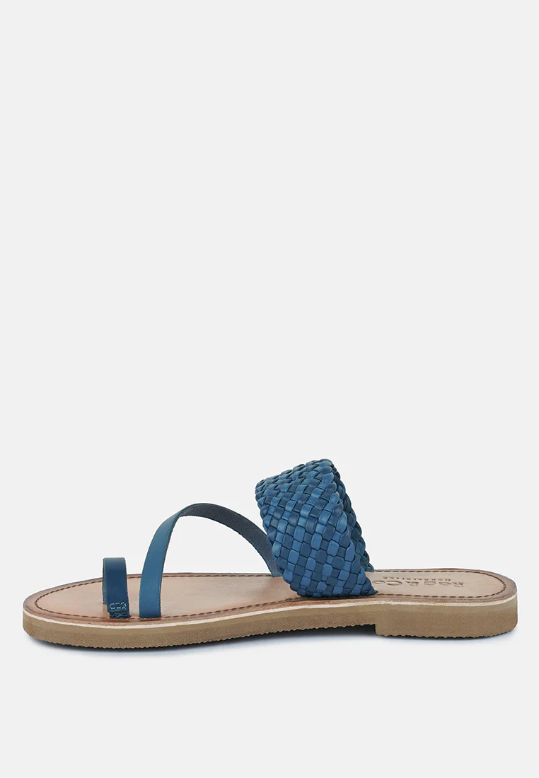 ISIDORA Blue Braided Leather Flat Sandal - Image 4