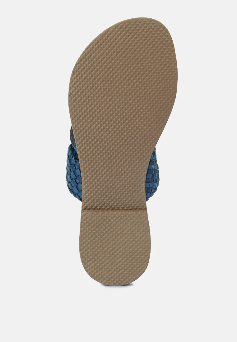 ISIDORA Blue Braided Leather Flat Sandal - Image 7