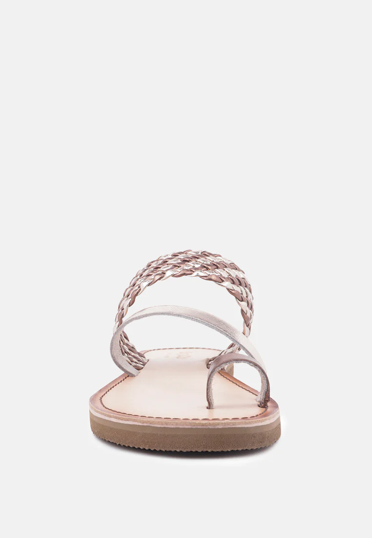 ISIDORA Bronze Braided Leather Flat Sandal - Image 3