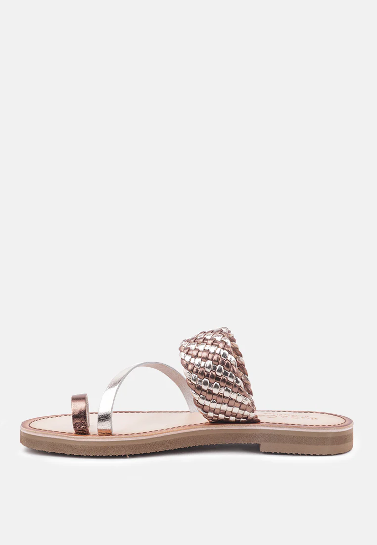 ISIDORA Bronze Braided Leather Flat Sandal - Image 4