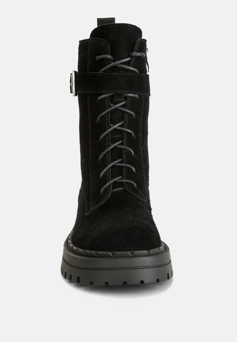 Kasper Suede Chunky Lug Boots In Black - Image 4