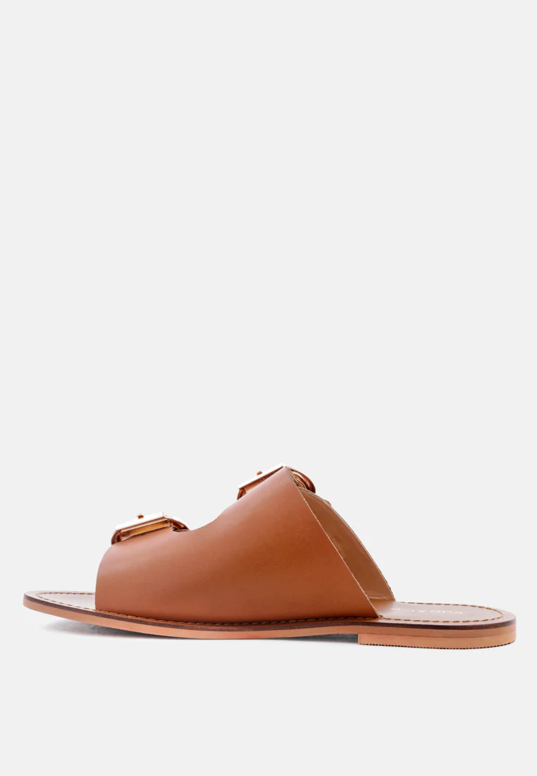 KELLY Tan Flat Sandal with Buckle Straps - Image 3