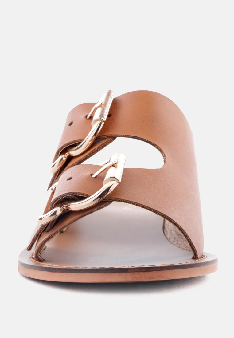 KELLY Tan Flat Sandal with Buckle Straps - Image 4