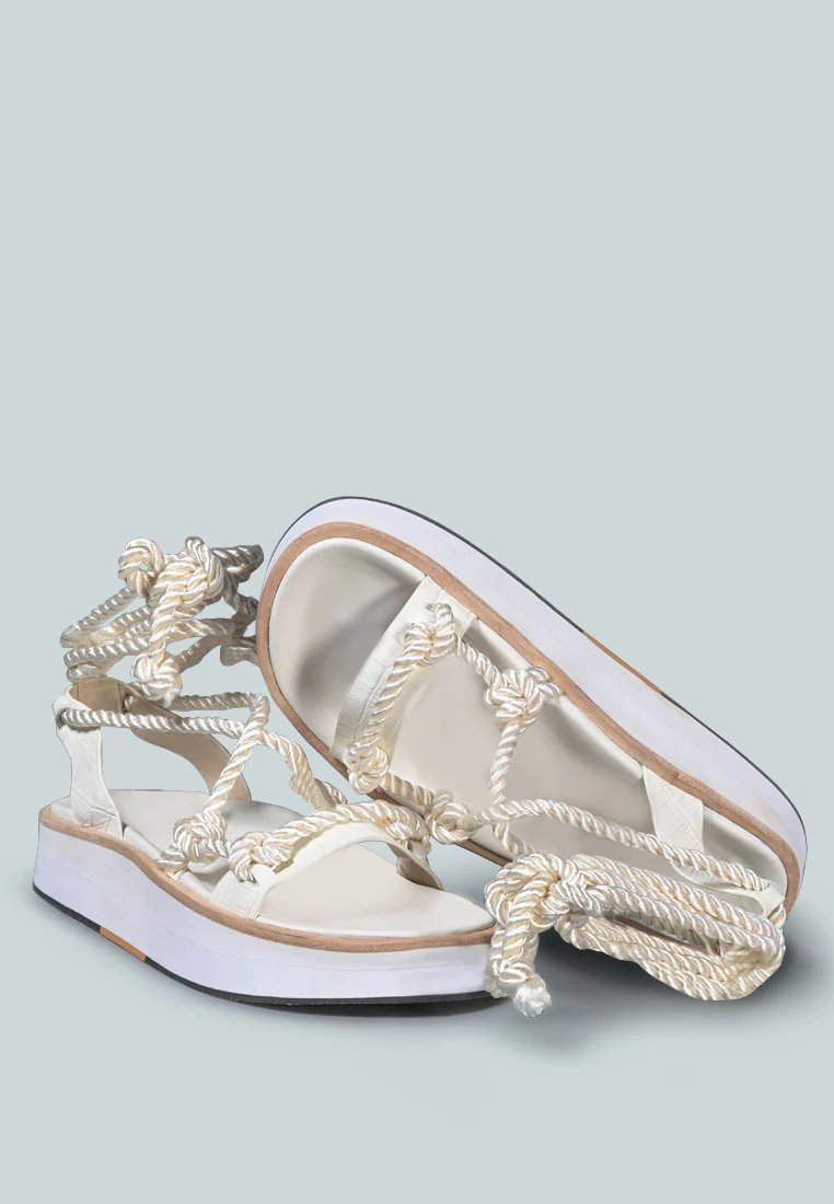 KENDALL Strings Platform Leather Sandal in White - Image 3