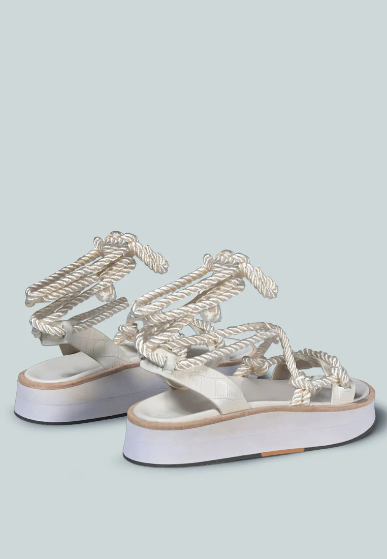 KENDALL Strings Platform Leather Sandal in White - Image 4