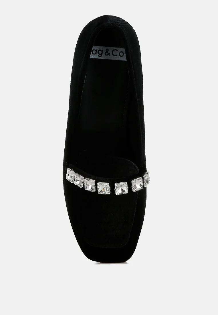 Kyari Velvet Diamante Strap Loafers - Image 10