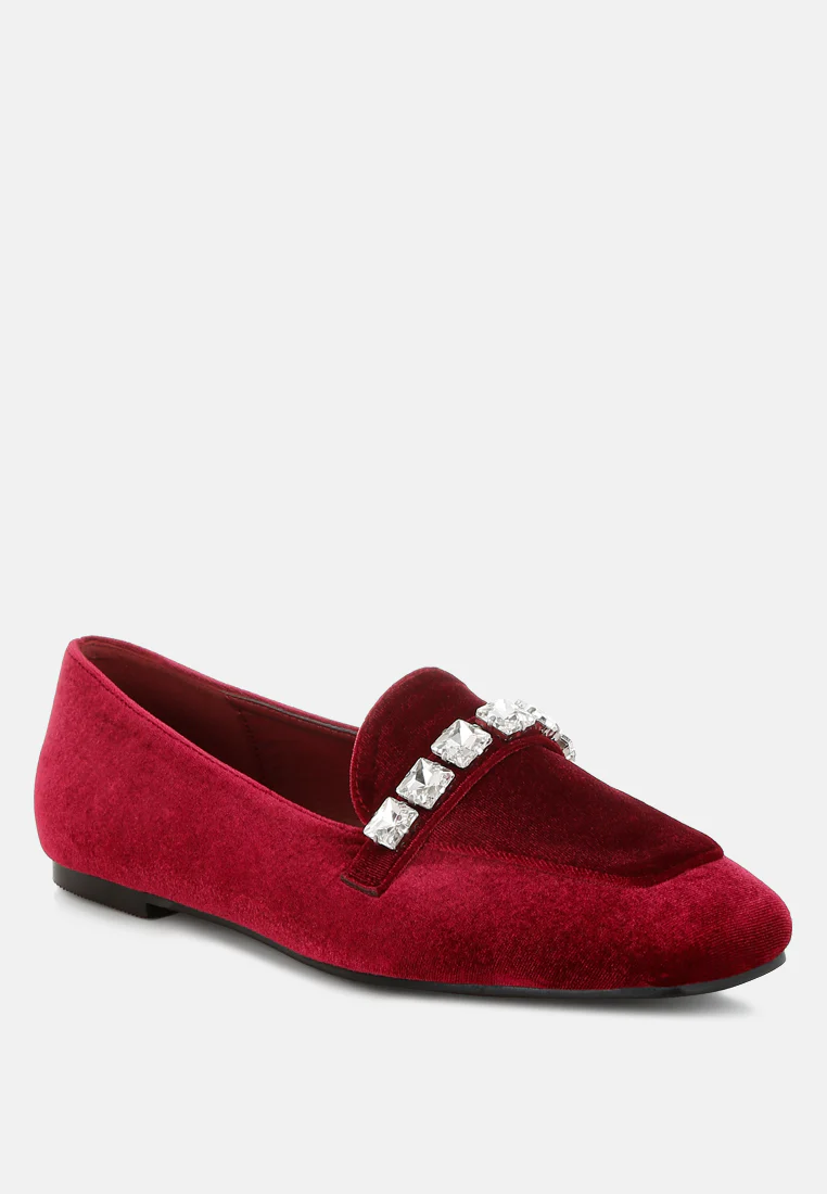 Kyari Velvet Diamante Strap Loafers - Image 3