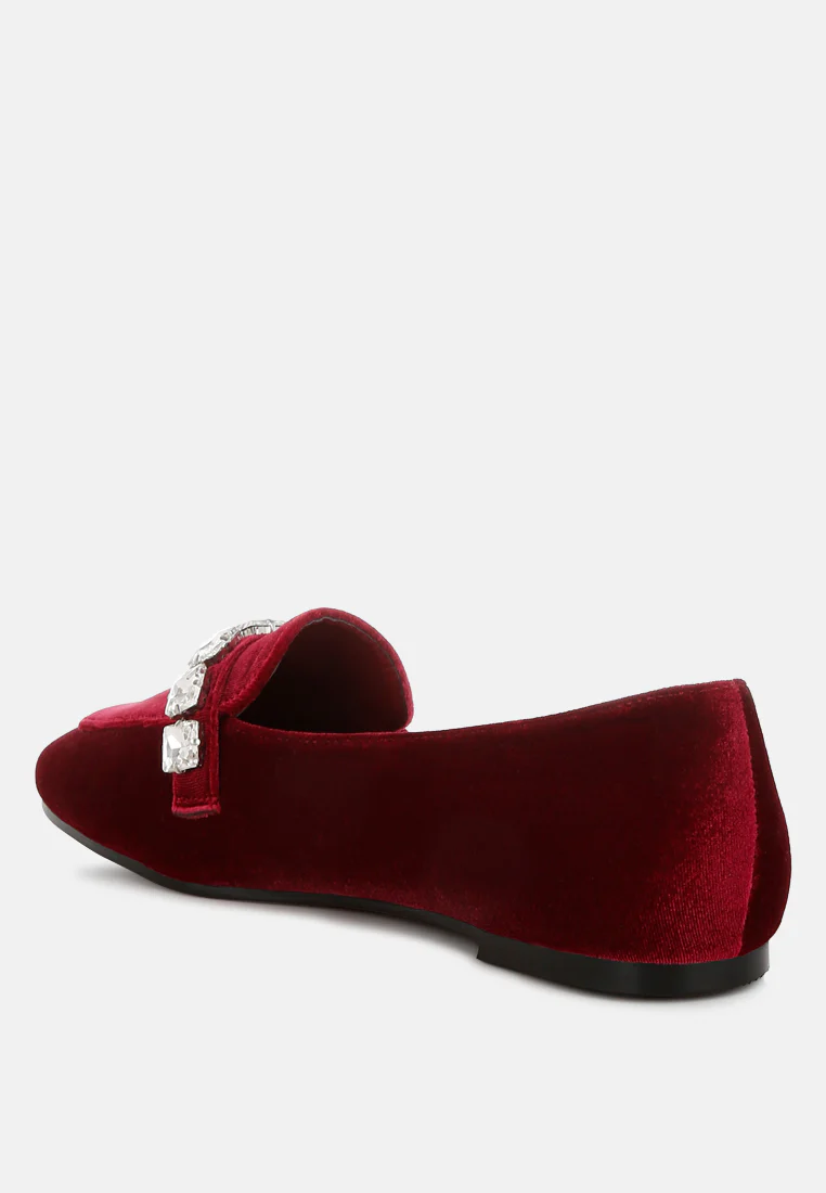 Kyari Velvet Diamante Strap Loafers - Image 4
