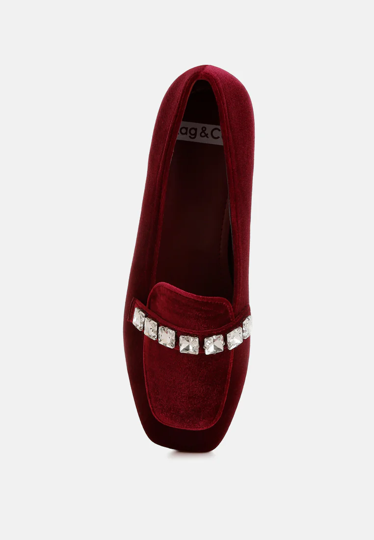 Kyari Velvet Diamante Strap Loafers - Image 5