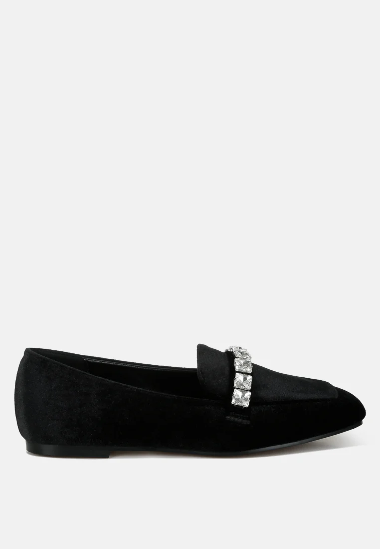 Kyari Velvet Diamante Strap Loafers - Image 7