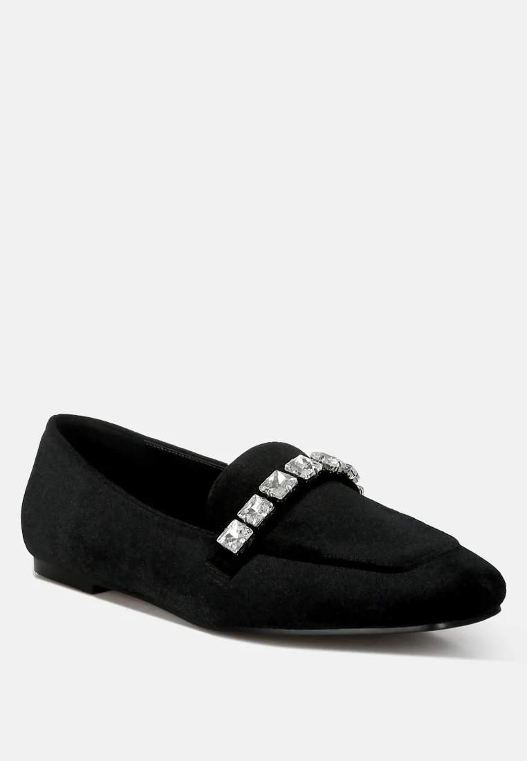 Kyari Velvet Diamante Strap Loafers - Image 8