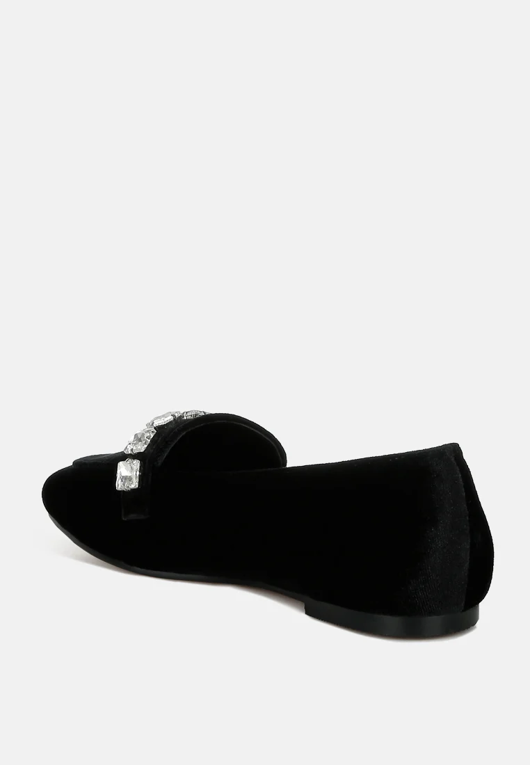Kyari Velvet Diamante Strap Loafers - Image 9