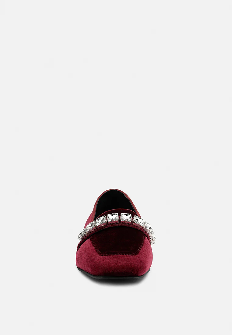 LAMINGTON Diamante Embellished Velvet Loafers in Burgundy - Image 3
