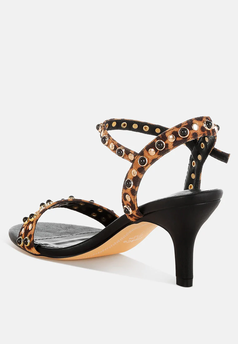Laro Studs & Pearls Detail Leopard Sandals - Image 3